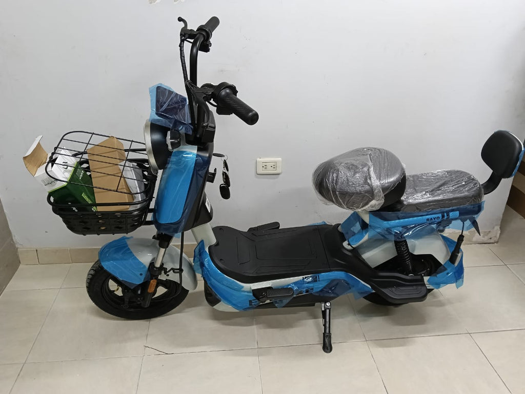 EVOBIKE RAYO - Detalle de frenos de disco y suspensión
